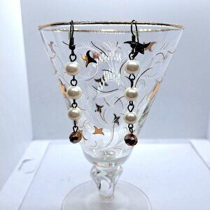 Handmade faux pearl and crystal earrings 2"